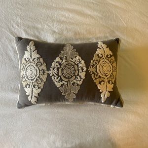 Anthropologie Small Grey-blue Embroidered Lumbar Pillow 12x18